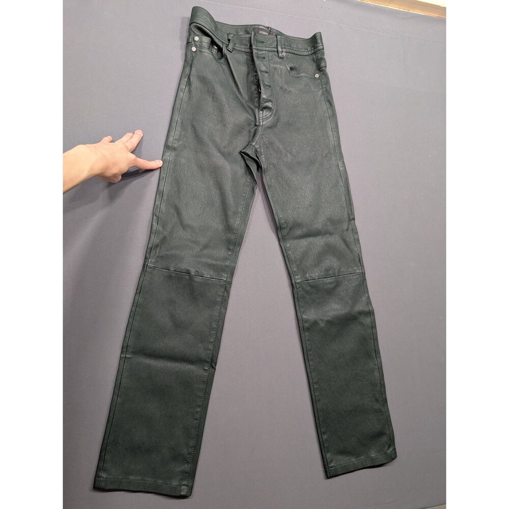 Joseph London Lambskin Leather Pants Green Slim 5-Pocket Size 34